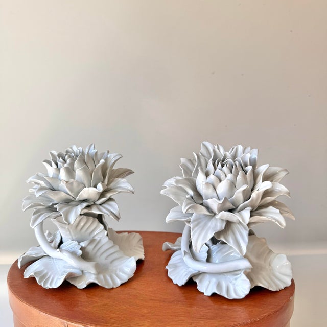 White Late 20th Century Italian Porcelain Lotus Flowers: A Pair For Sale - Image 8 of 9