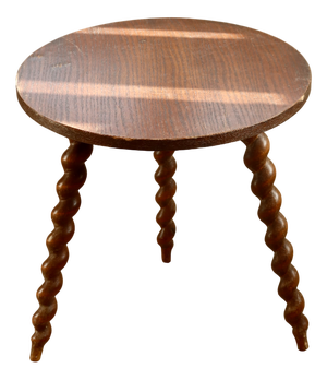 Vintage Circular Wooden Side Table with Turned Legs, 1970s