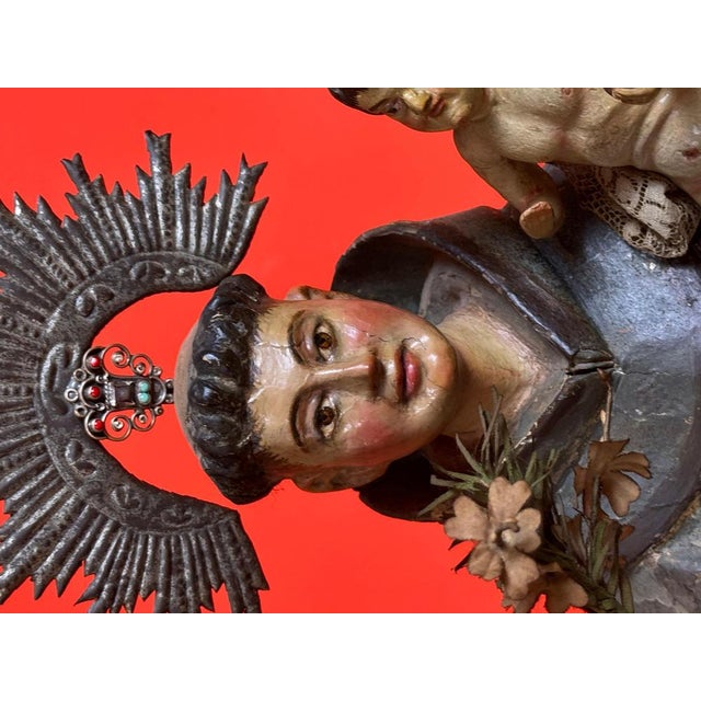 Hispano-Colonial School Saint Anthony of Padua with the Child, 17th Century For Sale - Image 9 of 11