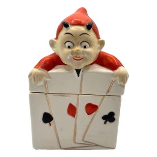 German Mid-Century Ceramic Devil Card/Tobacco Case W/ Lid For Sale