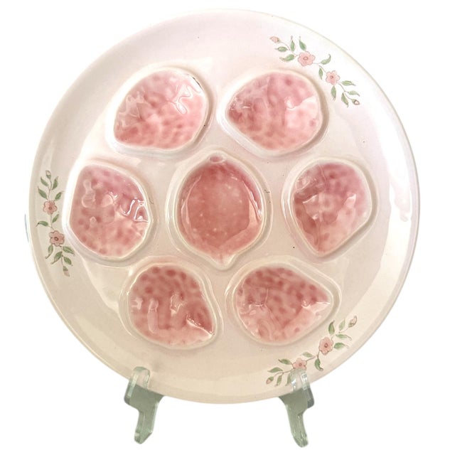 1960s Vintage Hand-Painted French Pink Oyster Plates by m.b.f.a. Pornic, Oléron — Circa 1960s - One Plate. 9 Available. For Sale - Image 5 of 5