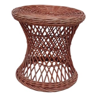 Low Vintage Rattan Stool For Sale