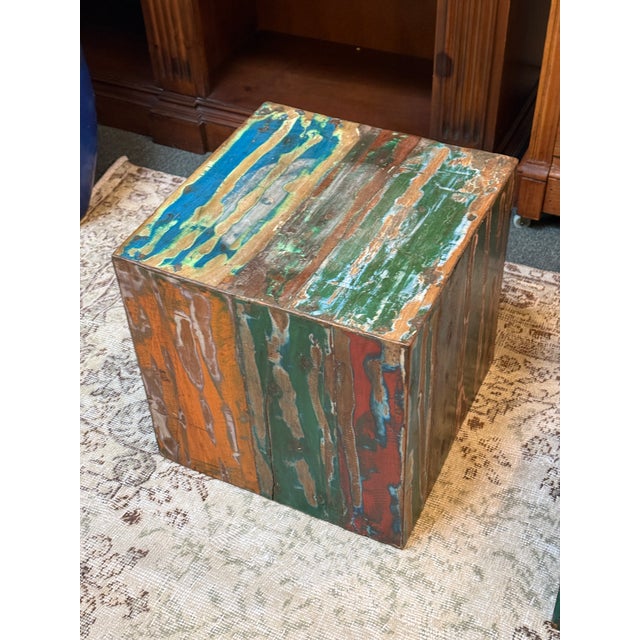 Handmade Reclaimed Boat Wood Cube Stools, Pair For Sale - Image 11 of 12