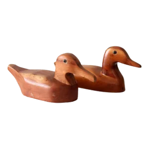 Vintage Hand-Carved Wood Ducks Pair