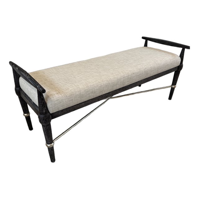 Currey & Company Perrin Black Bench in Finn Natural Fabric For Sale