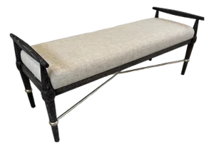 Currey & Company Perrin Black Bench in Finn Natural Fabric