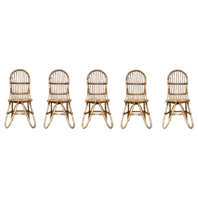 Set of Five French Bamboo and Rattan French Sculptural Dining Chairs circa 1970 For Sale - Image 15 of 18
