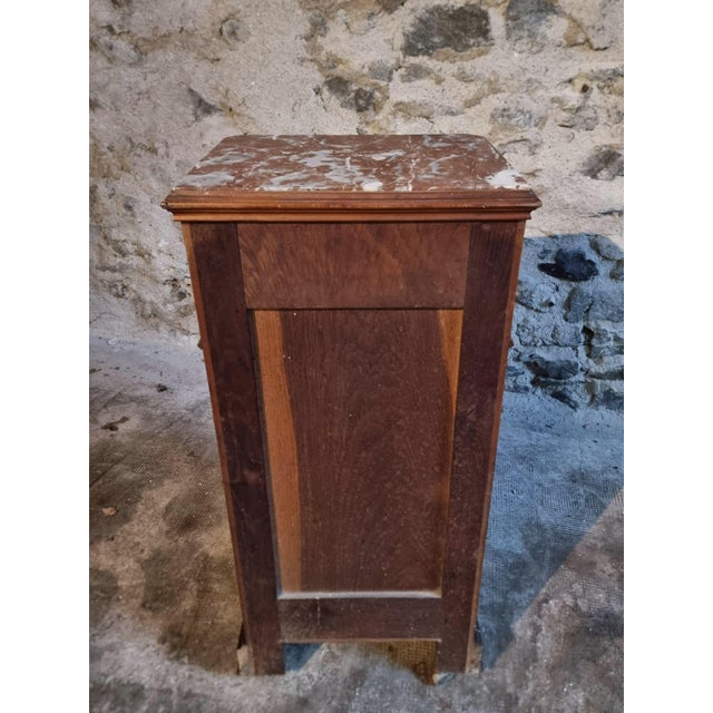 French Bedside Cabinet with Burr Walnut Veneer and Marble Top, 1900s For Sale - Image 16 of 17