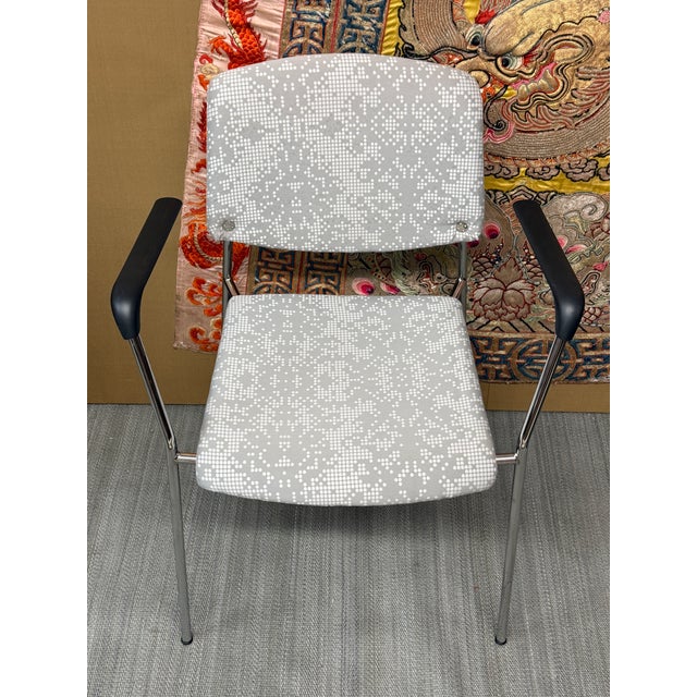 Metal Hightower Modernist Stackable Arm Chair, Damask Print For Sale - Image 7 of 12