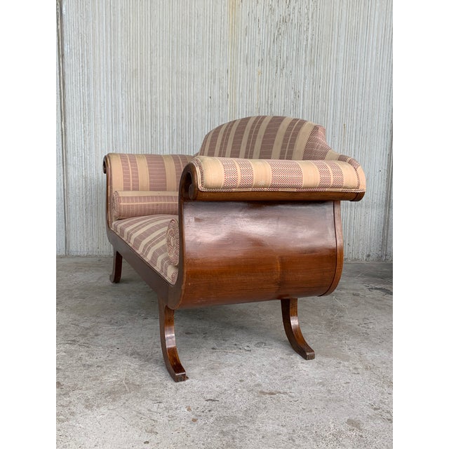 French French Early 20th Regency Style Wood Scroll Arms Sofa or Setee For Sale - Image 3 of 6