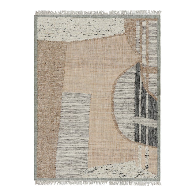 Rug & Kilim’s Abstract Flatweave with Beige, Cream, and Black Geometric Patterns - 8x10 For Sale