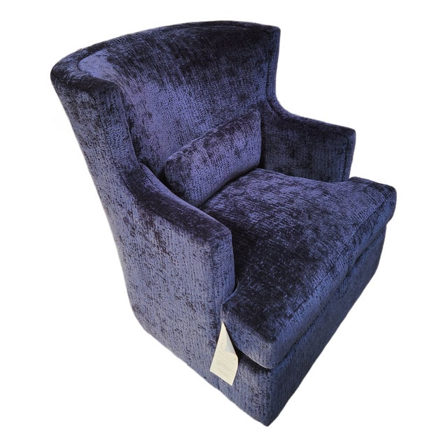 Petite Blue Wing Swivel Lounge Chair For Sale
