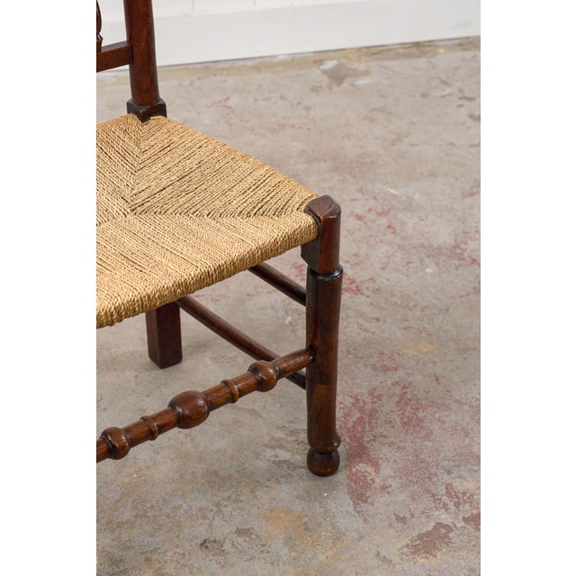 Brown Early 19th Century English Oak Spindle Back Chair With Rush Seat For Sale - Image 8 of 9