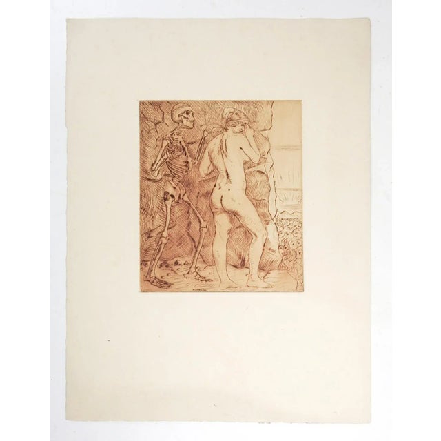 Gothic Vintage Early 20th Century Skeleton and Nude Etching For Sale - Image 3 of 3