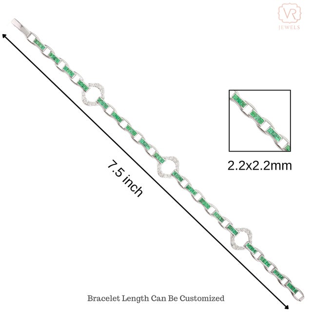 14k White Gold May Birthstone & Diamond Bracelet For Sale - Image 9 of 12