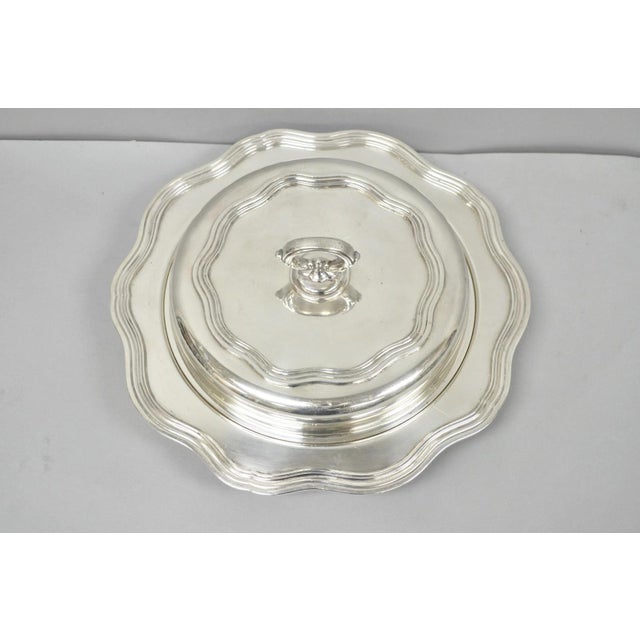 Vintage Sheffield Round Scalloped Silver Plated Covered Divided Serving Dish For Sale - Image 16 of 16