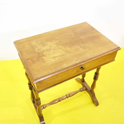 Wooden Work Table with Turned Legs and Drawer