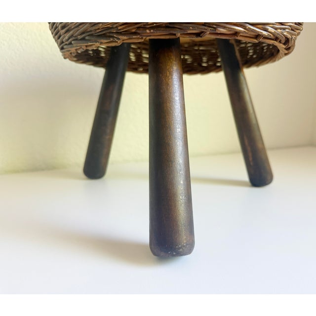 1950s Wicker Tripod Stool, Tony Paul, 1950s, Attributed For Sale - Image 5 of 12