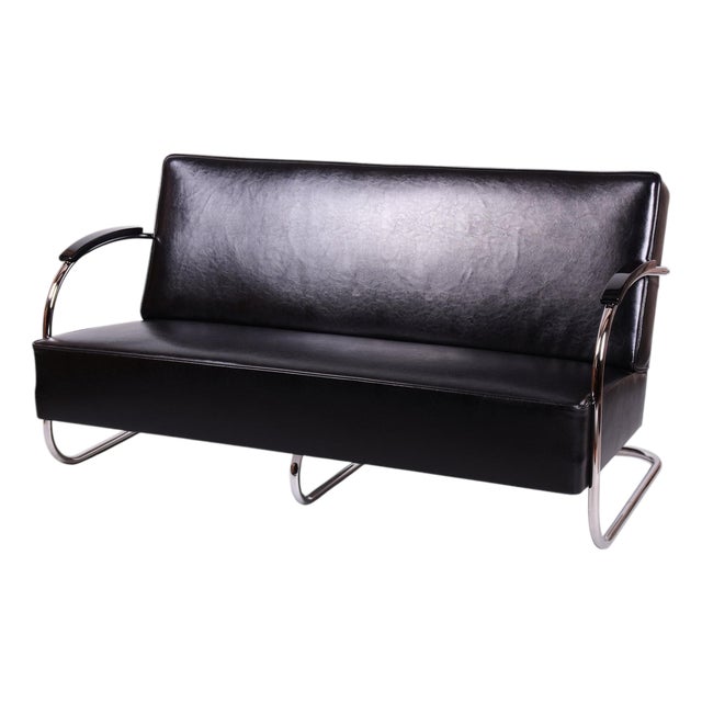 Bauhaus Sofa in Chrome and Leather from Mücke-Melder, Czech, 1930s For Sale