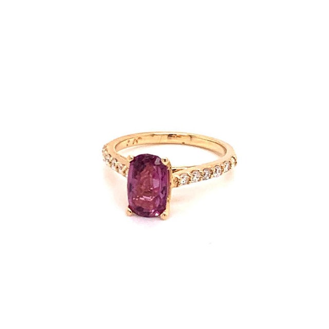 Traditional Diamond Purple Sapphire Ring 2 TCW 14k Gold Certified, Size 6.5 For Sale - Image 3 of 9