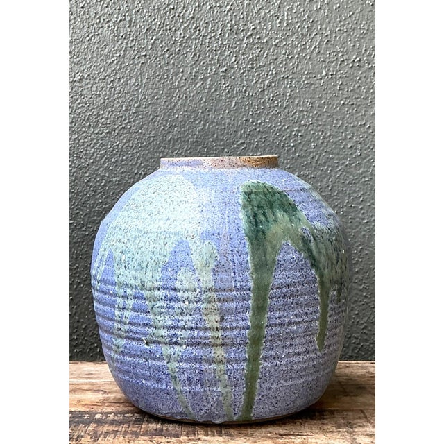 Mid-Century Modern Vintage Drip Glaze Ceramic Vase For Sale - Image 3 of 14
