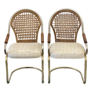 1970s Cantilever Chrome & Cane Arm Chairs - A Pair For Sale