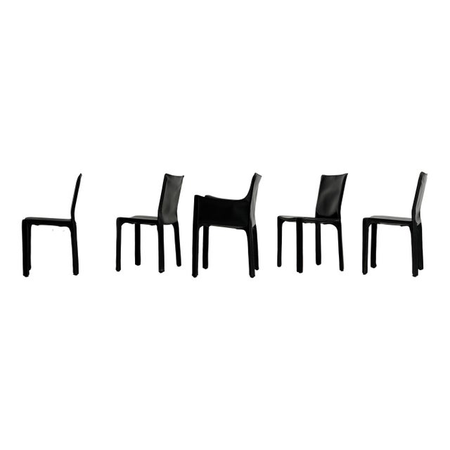 Vintage Cab Dining Chairs in Black Leather by Mario Bellini for Cassina, 1977, Set of 5 For Sale - Image 11 of 18