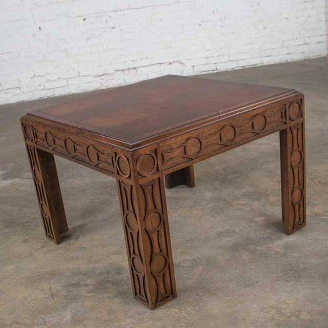 Lane Furniture Vintage Modern Square Lane End or Side Table With Carved Leg Design & Chevron Veneer Top For Sale - Image 4 of 13