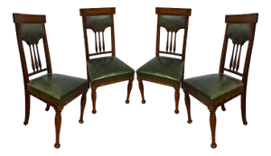 Antique Oak and Leather Dining Chairs, 1890s, Set of 4