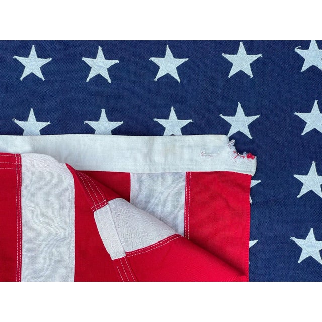 Blue Antique 48 Star American Flag Sewn Stars and Stripes Faded Colors Natural Tea Stained Patina For Sale - Image 8 of 8