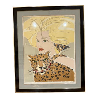 1980s David Croland “Cheetah Woman” Signed Limited Edition Serigraph 105/300 For Sale