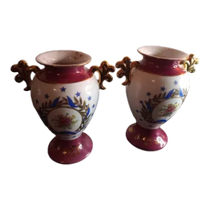 Hand Painted Porcelain Gilded Empress Vases, France - Set of 2