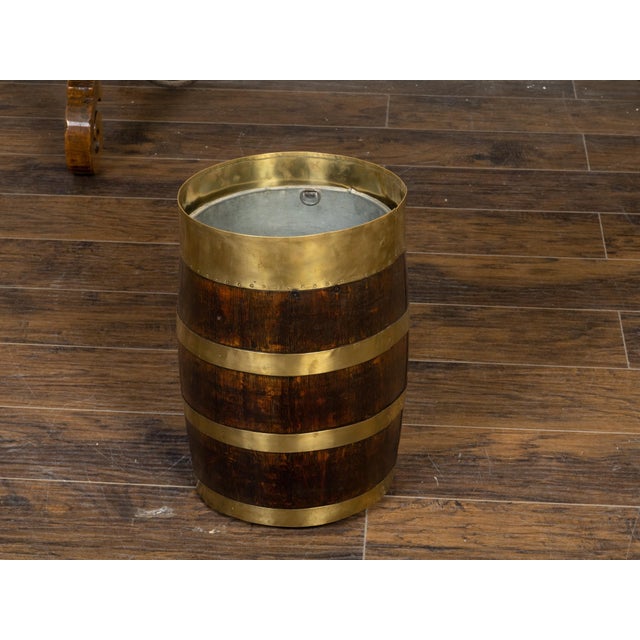 English English Turn of the Century Oak Barrel with Brass Braces, circa 1900 For Sale - Image 3 of 10