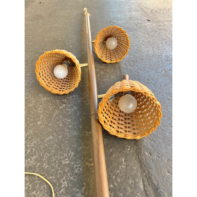 Mid-Century Modern Mid 20th Century Tension Pole Floor Lamp With Wicker Shades For Sale - Image 3 of 12