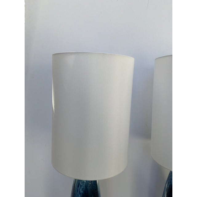 Mid-Century Modern Mid Century Style White & Blue Drip Lamps - Pair. For Sale - Image 3 of 11