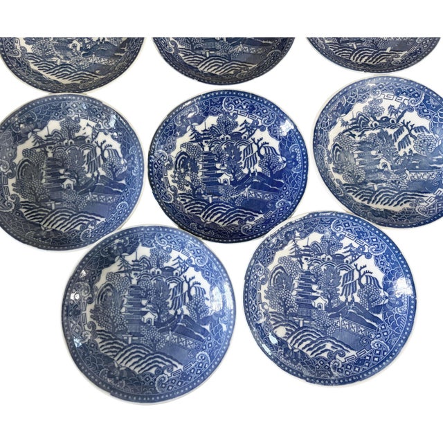 Ceramic Vintage Blue and White Willow Pattern Decorative Set of Plates Made in Japan For Sale - Image 7 of 8