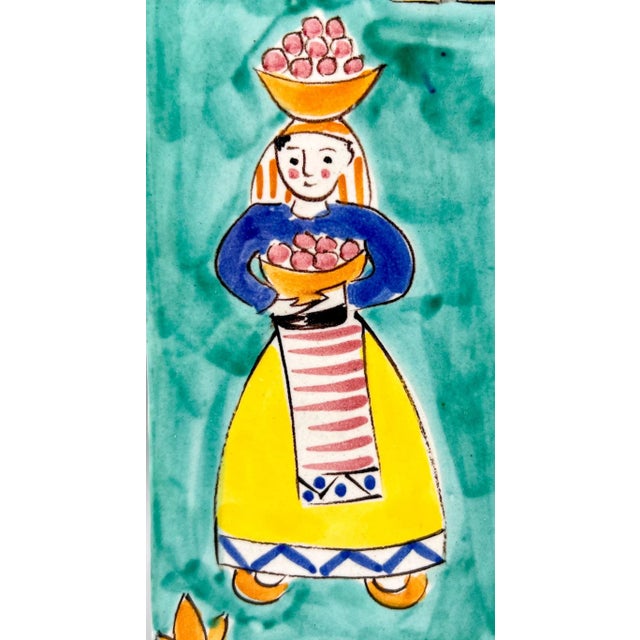 Vintage Italian Turquoise Sicilian Folk Art Ceramic Wall Pocket For Sale - Image 11 of 13