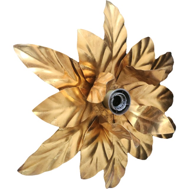 Hollywood Regency Florentine Flower-Shaped Gilt Flush Mount from Hans Kögl, Italy, 1960s For Sale - Image 4 of 18