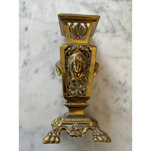 Brass Antique Victorian Pierced Brass Spill Vase For Sale - Image 8 of 9