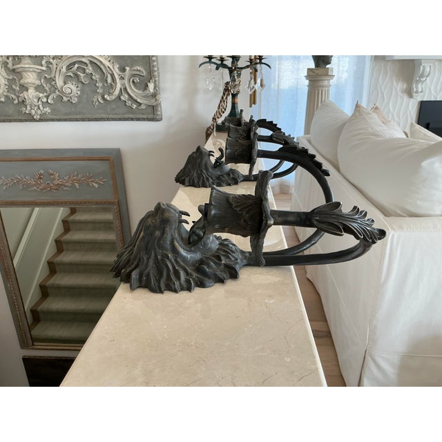 Antique Iron Lion's Head Sconces - A Pair For Sale In Portland, OR - Image 6 of 9