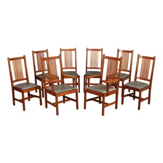 Stickley Mission Collection Set Of Eight Cherry Spindle Dining Chairs For Sale
