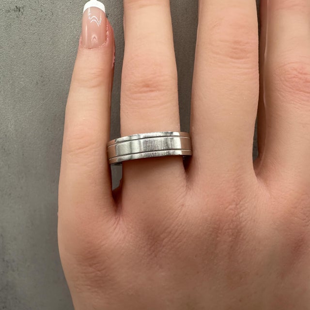 Early 21st Century Designer Tiffany Together Platinum Double Milgrain Ring Size 10.25 For Sale - Image 5 of 6