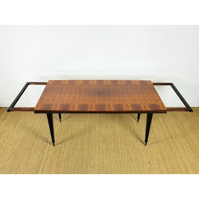 Mid-Century Modern Art Deco Chevron Marquetry Dining Table with Extensions, France, 1940s For Sale - Image 3 of 18