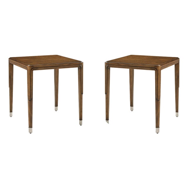 Pair of Contemporary Walnut Art Deco Style Side Tables For Sale
