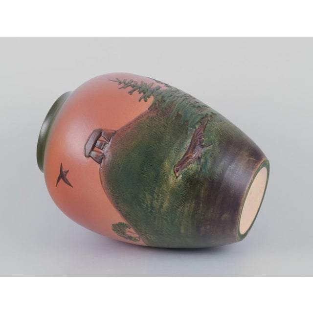 1920s Vase in Glazed Ceramic with Motif of Landscape from Ipsens, Denmark, 1920s For Sale - Image 5 of 8