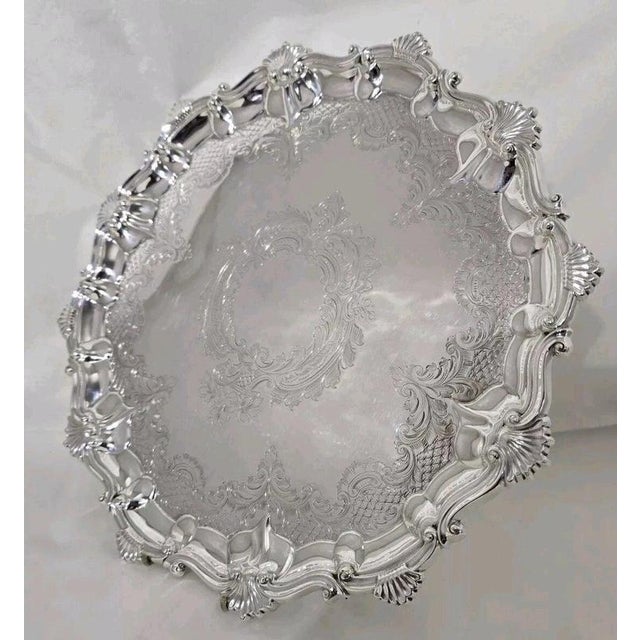 Antique Edwardian Sheffield Sterling Silver Salver, 1904 For Sale - Image 3 of 18