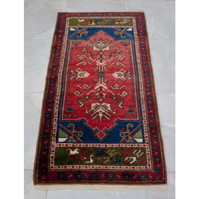 1970s Hand Knotted Turkish Rug Door Mat, Entryway Rug, Bath Mat, Kitchen Decor, Small Rug - 22″ × 44″ For Sale - Image 13 of 14