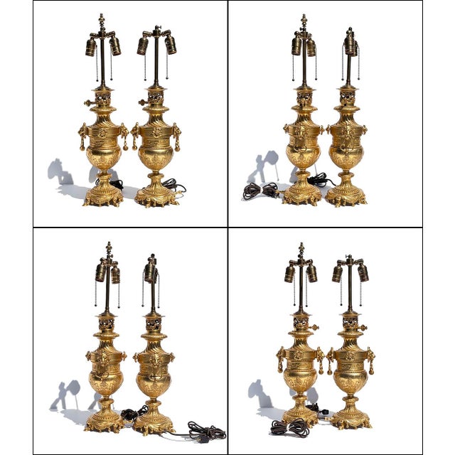 OhMahGah! Drop everything and look at these! These appear to be converted gilt bronze lamps in the French Empire revival...