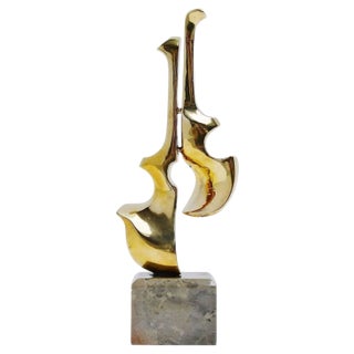Bronze Guitar - Violin Sculpture by Hattakitkosol Somchai, 1970s For Sale