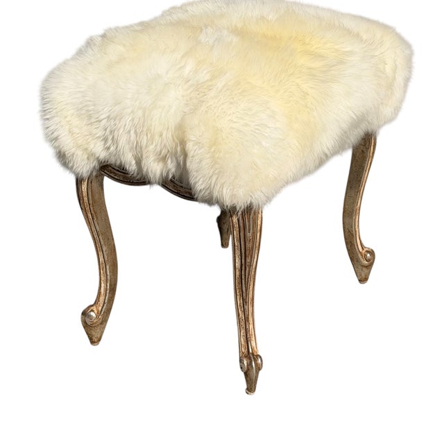 Italian Giltwood Ribbon Taboret Footstool Vanity Bench by Randy Esada Designs. It is upholstered in luxurious white...